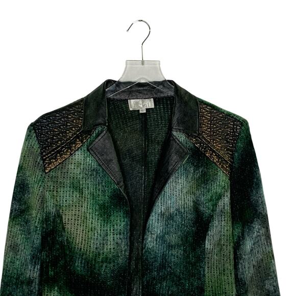 Alberto Makali L Green Black Sweater Jacket Cardigan Faux Leather Detail - Picture 5 of 8